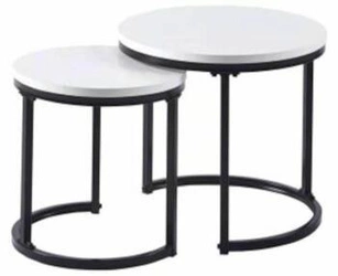 Zestaw 2 okrągłych stolików kawowych Mirra biały loftowy do salonu z możliwością wsuwania