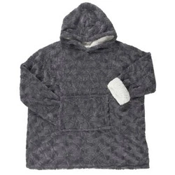 Intesi szary bluzo koc z futerka ciepły z kapturem do salonu na zimę 120x83 cm