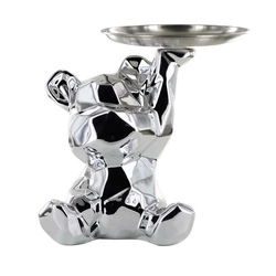 Figurka dekoracyjna Miś origami Intesi ceramiczna ze srebrną tacą do salonu i przedpokoju