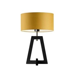 Lampka nocna do sypialni Clio LYSNE żółta glamour z abażurem i drewnianą podstawą heban