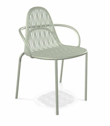Krzesło metalowe Malvasia Arm zielone jasne nowoczesne do jadalni i na taras z podłokietnikami