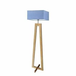 Lampa podłogowa stojąca do salonu Jawa niebieska abażur dębowy nowoczesna skandynawska Lysne