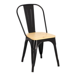 Krzesło do jadalni Paris Wood D2.DESIGN czarne metalowe z drewnianym siedziskiem sosna