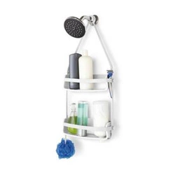 Półka łazienkowa wisząca biała FLEX Caddy Umbra nowoczesna 2-poziomowa z haczykami 65 cm