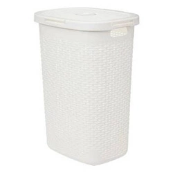 Kosz na pranie 60l biały technorattan 5five simply smart do łazienki z pokrywą i uchwytami