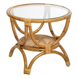 Stolik kawowy okrągły Farah 60 cm rattanowy z półką boho szklany do salonu Atmosphera