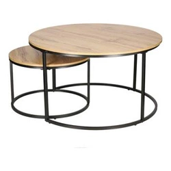 Zestaw 2 okrągłych stolików kawowych Ruth 2w1 do salonu, drewnianych, industrialnych Intesi