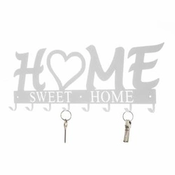 Wieszak ścienny do przedpokoju biały metalowy Home Sweet Home nowoczesny Intesi 8 haczyków