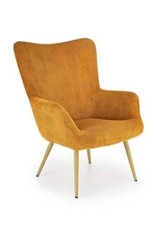 Fotel wypoczynkowy Adagio sztruksowy musztardowy do salonu skandynawski z podłokietnikami