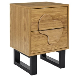 Szafka nocna Intesi Calypso 40 cm z 2 szufladami w stylu boho, naturalny dąb/czarny, elegancka i funkcjonalna do sypialni