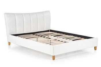 Łóżko tapicerowane do sypialni Sany białe 160x200 nowoczesne drewno ze stelażem