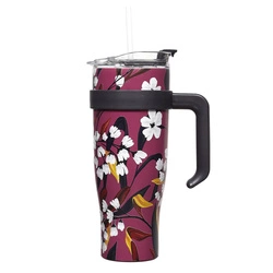 Kubek termiczny z uchwytem Fleur 1,2l     różowy