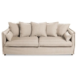 Sofa trzyosobowa Odilon beżowa tapicerowana do salonu boho na drewnianych nogach Atmosphera