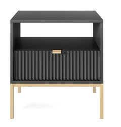 Szafka nocna Delicious Intesi 54 cm ryflowana czarna z metalowymi złotymi nogami w stylu glamour