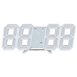 Nowoczesny zegar budzik cyfrowy LED Intesi biały do sypialni na szafkę nocną