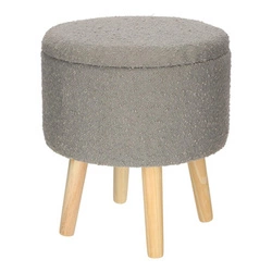Stołek Neely Intesi ze schowkiem szary bouclé drewniany do toaletki w stylu skandynawskim