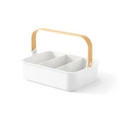 Organizer na kosmetyki do łazienki Bellwood Umbra duży biały z drewnianymi uchwytami 35 cm