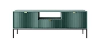 Szafka RTV Delicious ryflowana zielona 154 cm nowoczesna stojąca na czarnych nogach do salonu