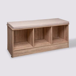 Ławka tapicerowana z półkami Kali naturalna skandynawska do przedpokoju i sypialni 105 cm