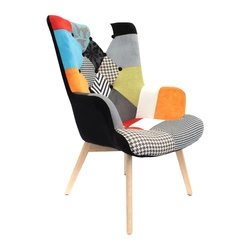 Fotel uszak Helsinki patchwork multikolor do salonu skandynawski z podłokietnikami Intesi