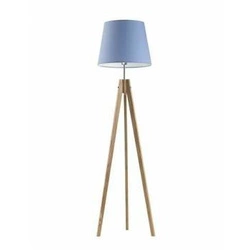 Lampa podłogowa trójnóg Aruba niebieska z abażurem dębowy stojąca do salonu Lysne