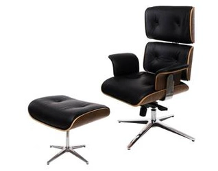 Fotel biurowy ergonomiczny VIP Exclusive Home czarny skórzany z podnóżkiem obrotowy D2.DESIGN