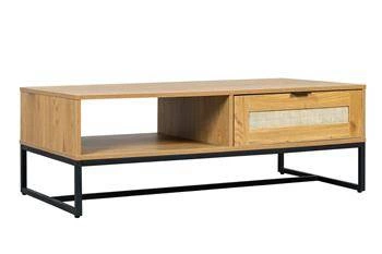 Stolik kawowy Capri prostokątny boho z rattanowym frontem i szufladą do salonu 120x60 cm