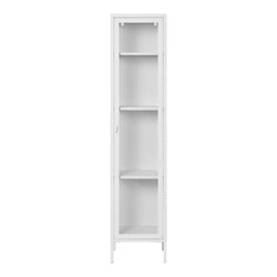 Witryna szklana biała Brisbane Intesi wąska nowoczesna na książki do salonu na metalowych nogach