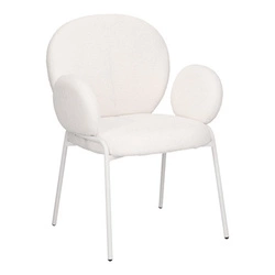 Krzesło tapicerowane Bianco do jadalni i salonu boho białe z podłokietnikami boucle Intesi