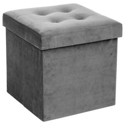 Pufa ze schowkiem Lysandre VIC szara aksamitna kwadratowa do salonu glamour Atmosphera 37,8 cm