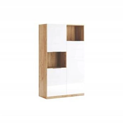 Regał na książki Tissa biały połysk dąb craft nowoczesny do salonu i sypialni 160 cm