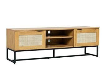 Szafka RTV Capri 150 cm rattanowa stojąca boho z metalową podstawą do salonu naturalna