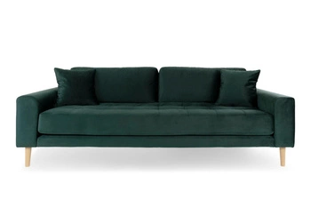 Sofa Lido 3 osobowa skandynawska butelkowa zieleń aksamitna z podłokietnikami do salonu Intesi