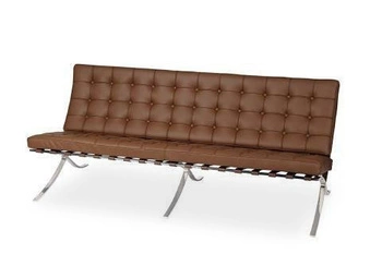 Sofa skórzana 3 osobowa Ba inspirowana Barcelona glamour do salonu jasny brąz D2.DESIGN