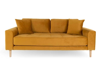 Sofa trzyosobowa Lido Intesi żółta aksamitna skandynawska z podłokietnikami do salonu