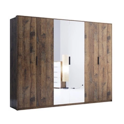 Szafa z lustrem Anciano nowoczesna 6-drzwiowa brązowa do sypialni lub garderoby
