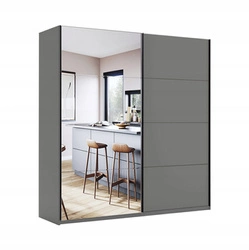 Szafa z lustrem Della szara nowoczesna z półkami i drążkiem do sypialni 200 cm