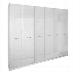 Szafa 6-drzwiowa Bella biała połysk nowoczesna z półkami i drążkiem do sypialni