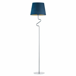 Lampa stojąca do salonu FOGO GOLD niebieska welurowa nowoczesna glamour z abażurem Lysne