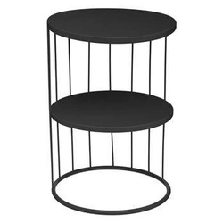 Okrągły czarny stolik kawowy Kobu metalowy z półkami nowoczesny do salonu Atmosphera