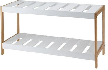 Szafka na buty Giselda Intesi biała bambusowa dwupółkowa skandynawska do przedpokoju