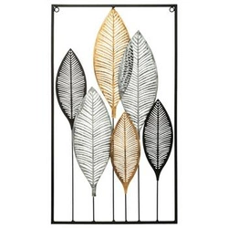 Dekoracja ścienna metalowa Leaves Atmosphera loftowa ozdoba na ścianę do salonu 65x37 cm