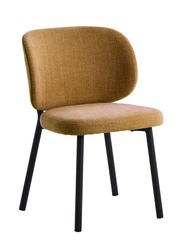 Krzesło tapicerowane Naws żółte nowoczesne do jadalni na czarnych metalowych nogach