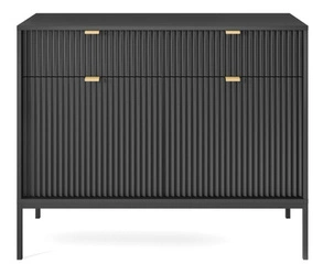 Komoda Delicious czarna ryflowana z szufladami 104 cm nowoczesna na nóżkach do salonu Intesi