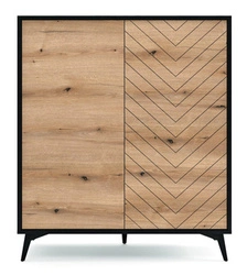 Komoda Fargo wysoka loftowa w jodełkę, komoda do salonu na nóżkach, nowoczesna 104 cm Intesi