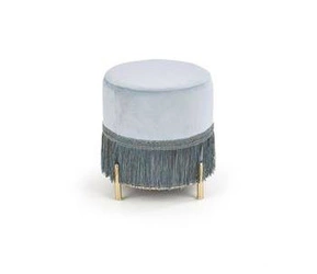 Pufa Dalma okrągła niebieska tapicerowana na złotych nogach do salonu i sypialni 39 cm