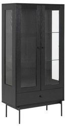 Czarna witryna szklana na książki do salonu z szufladą industrialna Angus Actona 152 cm