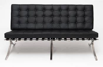 Sofa nierozkładana Ba inspirowana Barcelona, czarna ekoskóra, nowoczesna do salonu