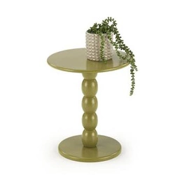 Stolik kawowy Deleyna okrągły drewniany nowoczesny oliwkowy do salonu i sypialni Intesi