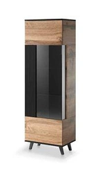 Wąska witryna na książki do salonu Adre dąb wotan czarna nowoczesna z szybą 60 cm Intesi